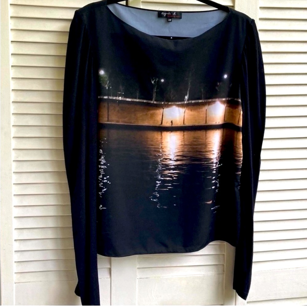 agnès b long sleeve top w photo of Paris Seine River